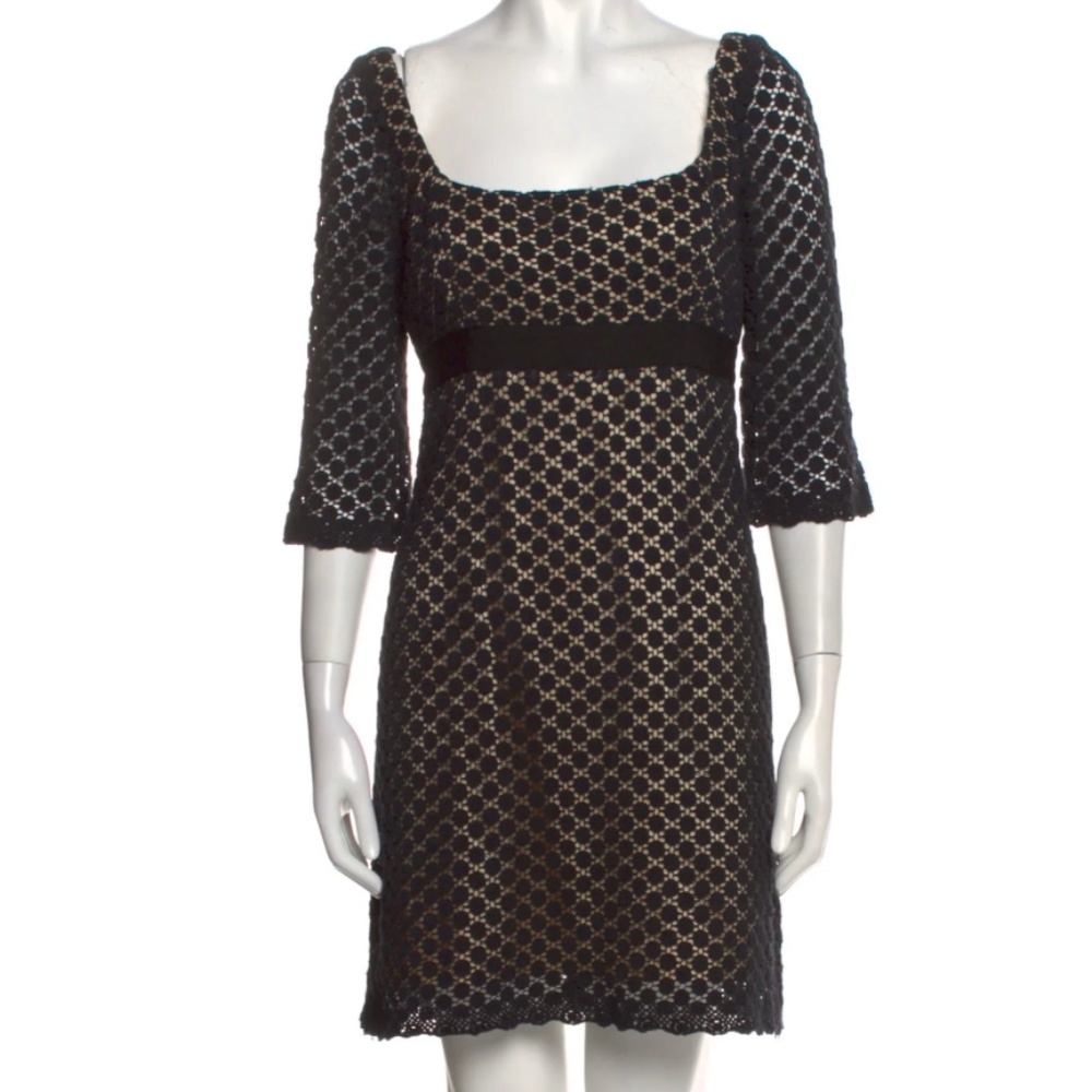 Milly Black Three-Quarter Sleeve with Square Neckline Mini Dress